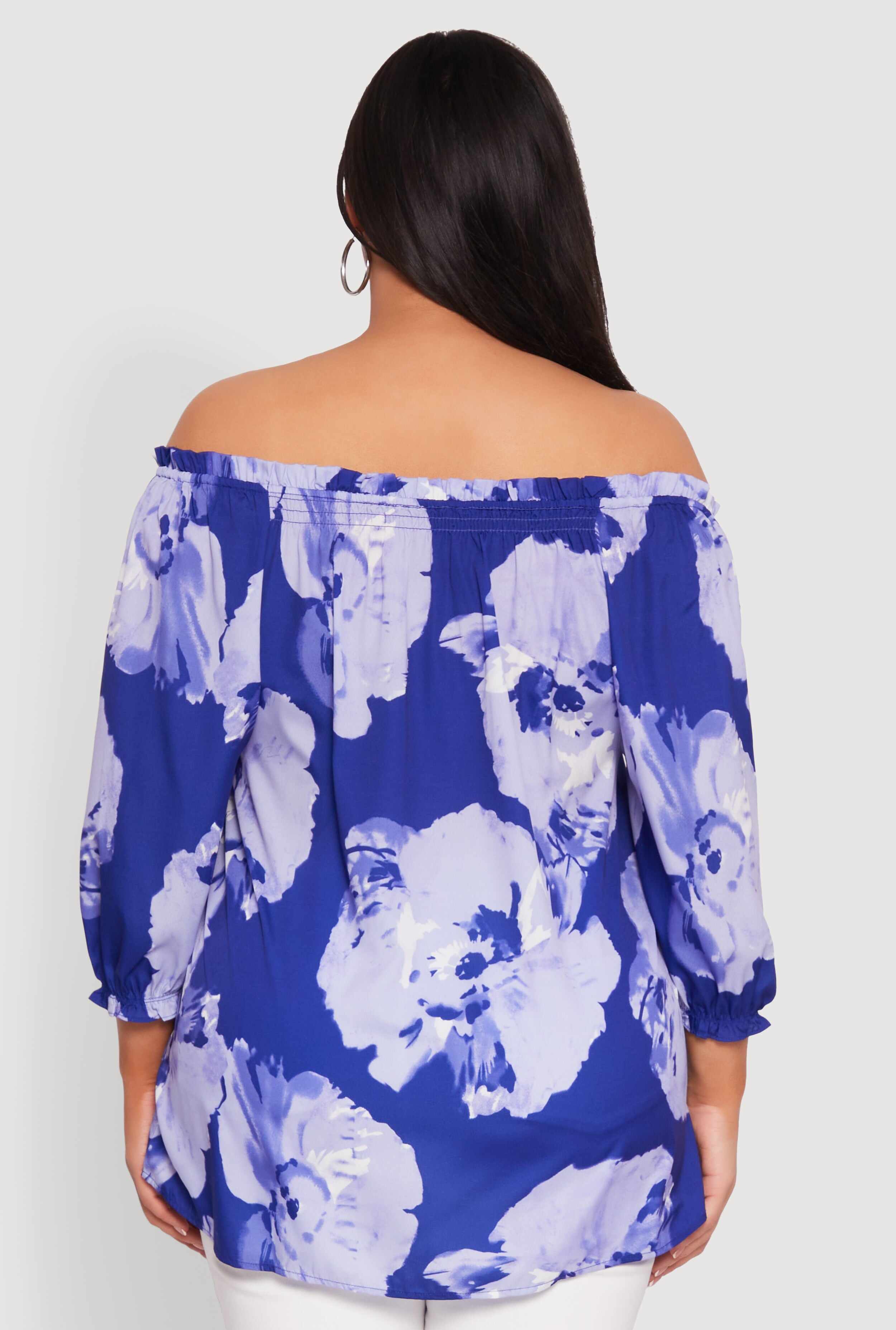 Plus Size Floral Off the Shoulder Blouse