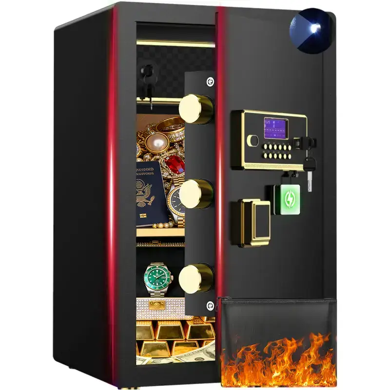 Large Safe Box, Digital Keypad Home Security Safe With Smart Alarm System & Interior Safe Lock Box, for Valuables Spy Gadgets Inner Safe Box with Fireproof Waterproof Bag, New Home Renovation Essentials,Adjustable Shelf