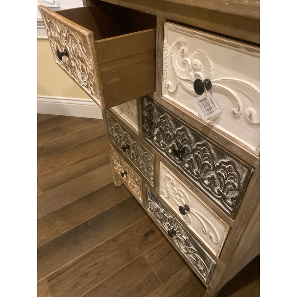 The Curated Nomad Brewa Varied Rustic Carved Wood 8-Drawer Chest - 32.09