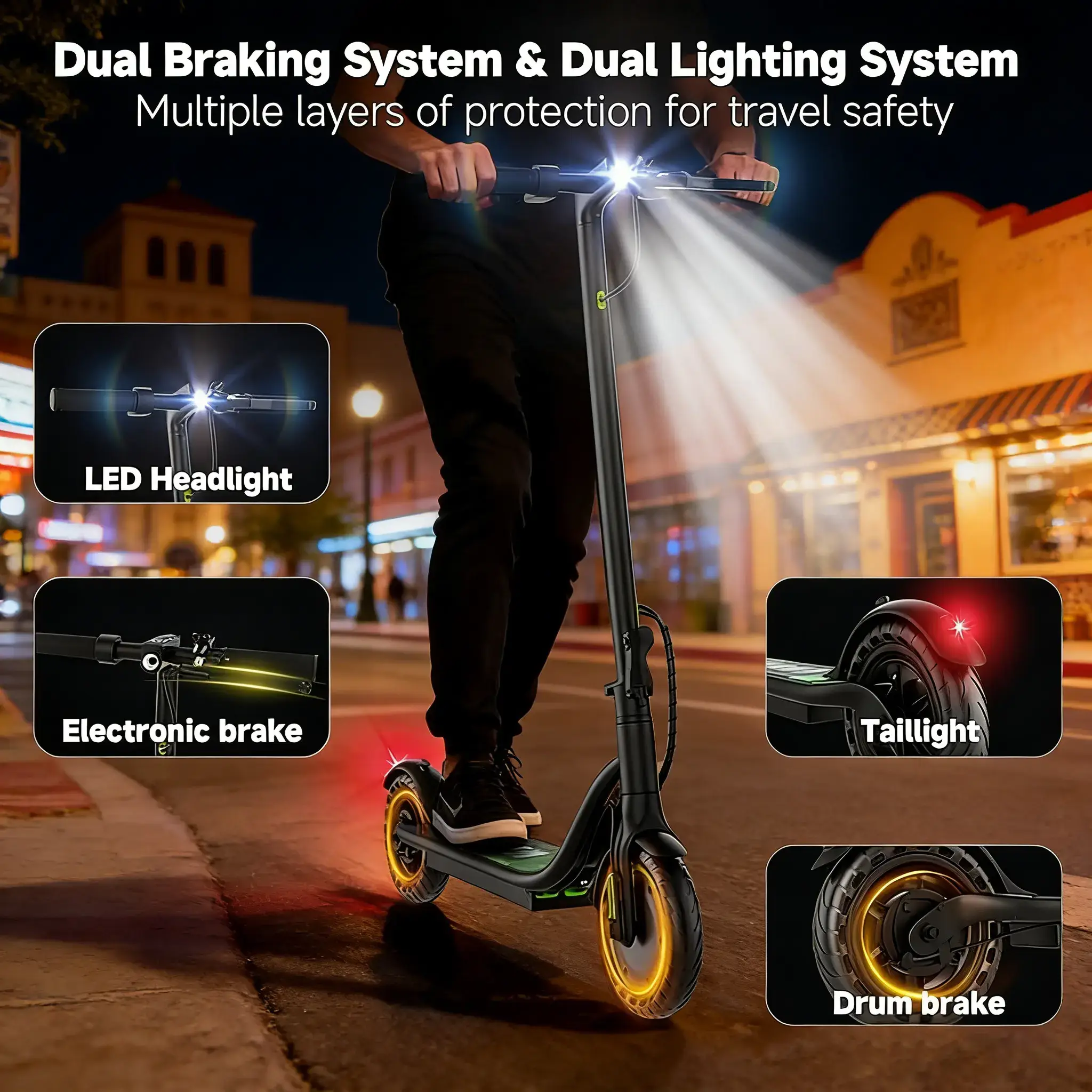 A Safe Urban Commuter Electric Scooter with Double Braking System, 350W Motor, 19MPH Top Speed, 8.5