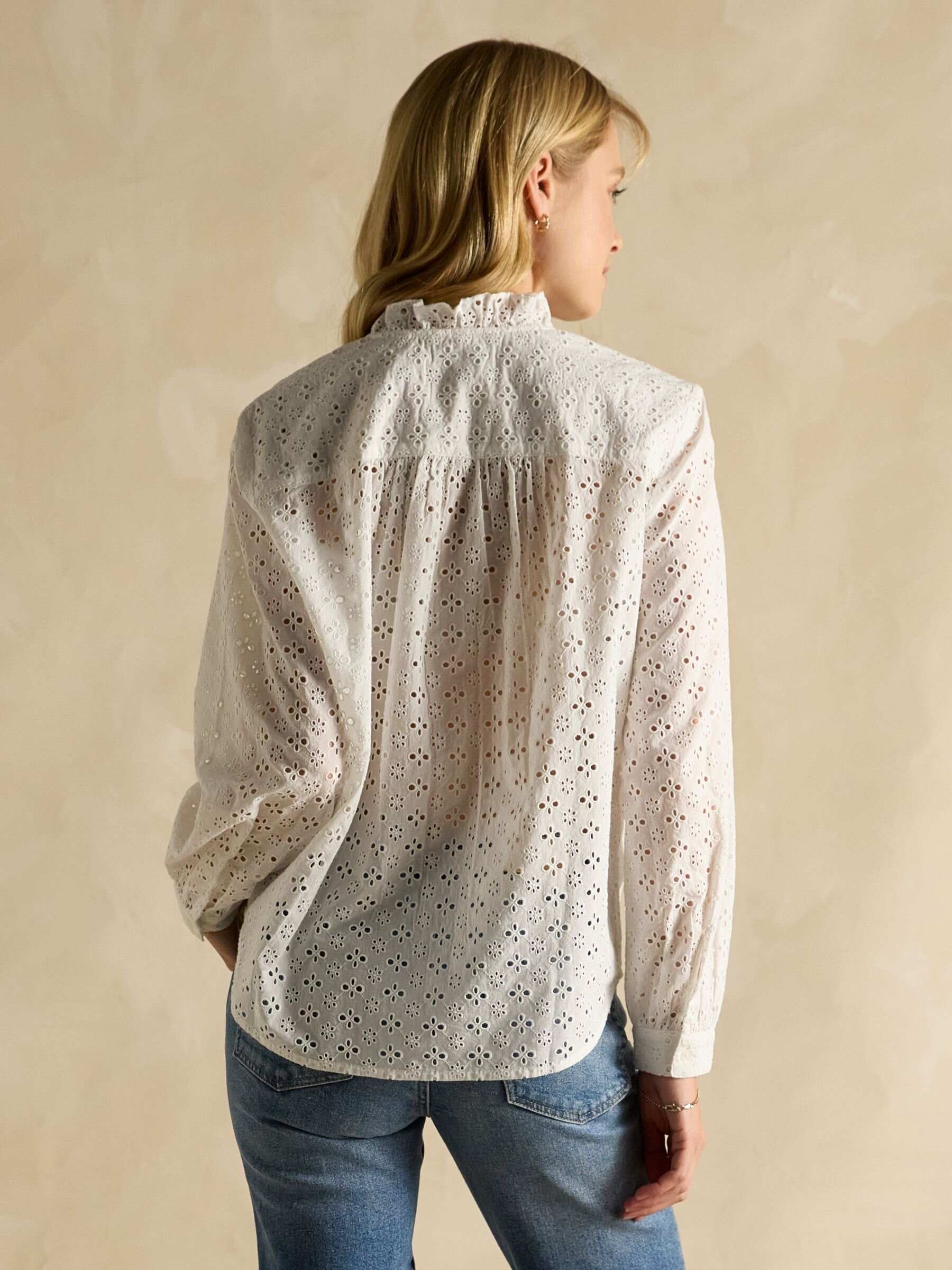 Melanie White Cotton Broderie Blouse