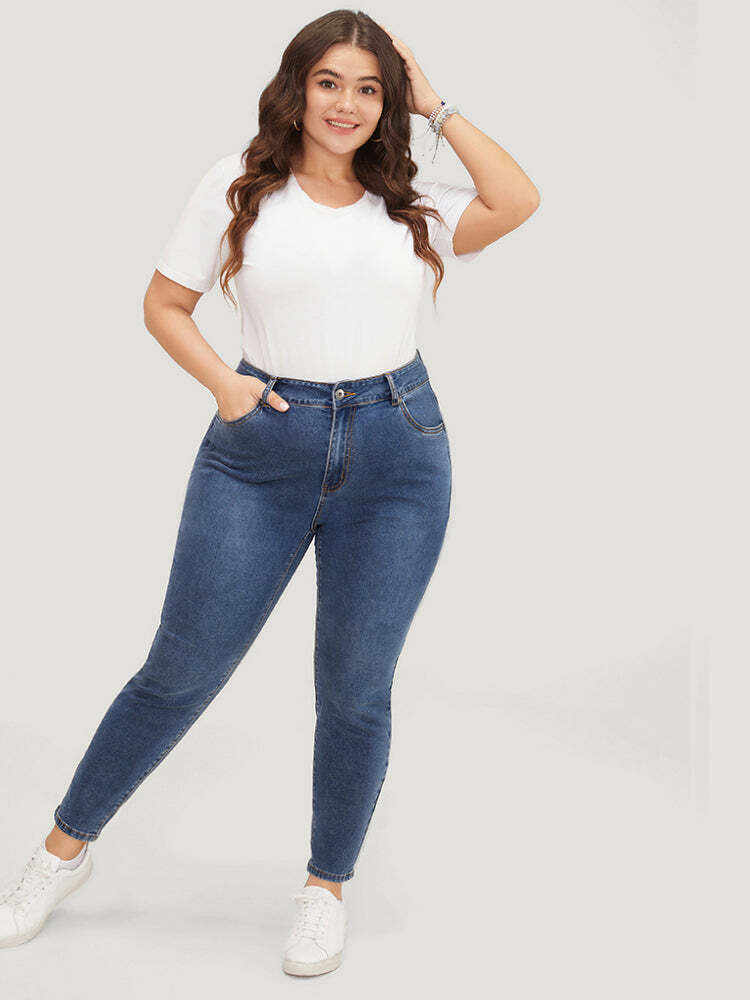 Skinny Very Stretchy High Rise  Medium Wash Ankle Jeans