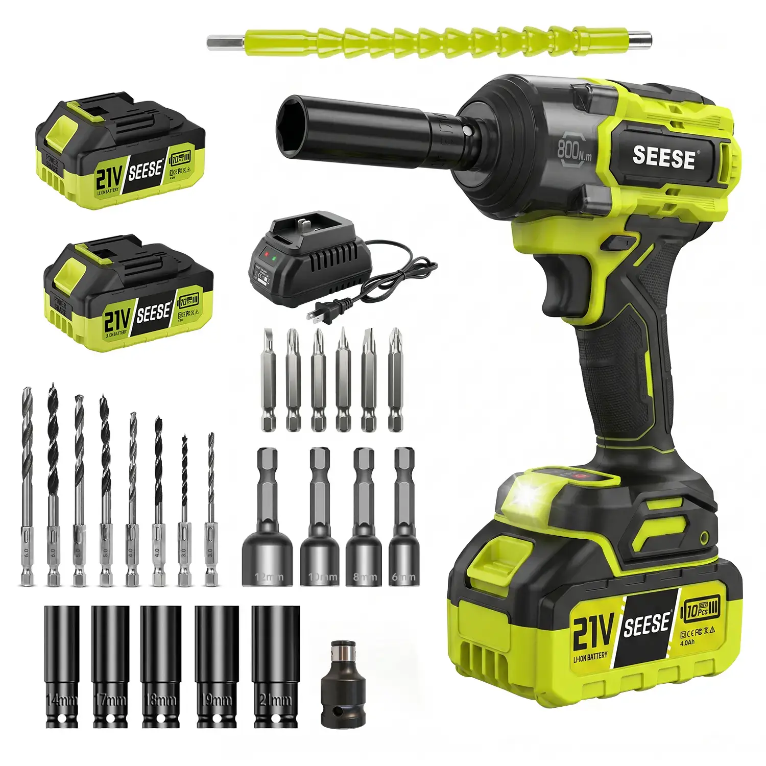 【FathersDayGift】 3 in 1 Cordless Impact Wrench 590 FT-LBS(800N.m) 3200IPM 1/2 Impact Gun High Torque Electric Impact Driver Cordless Impact Wrench with 21V 2 x4.0Ah Battery ,LED Light,9 Sockets,8 Drills,6 Screws & Case for Home Car Tire Lug Nut fathe