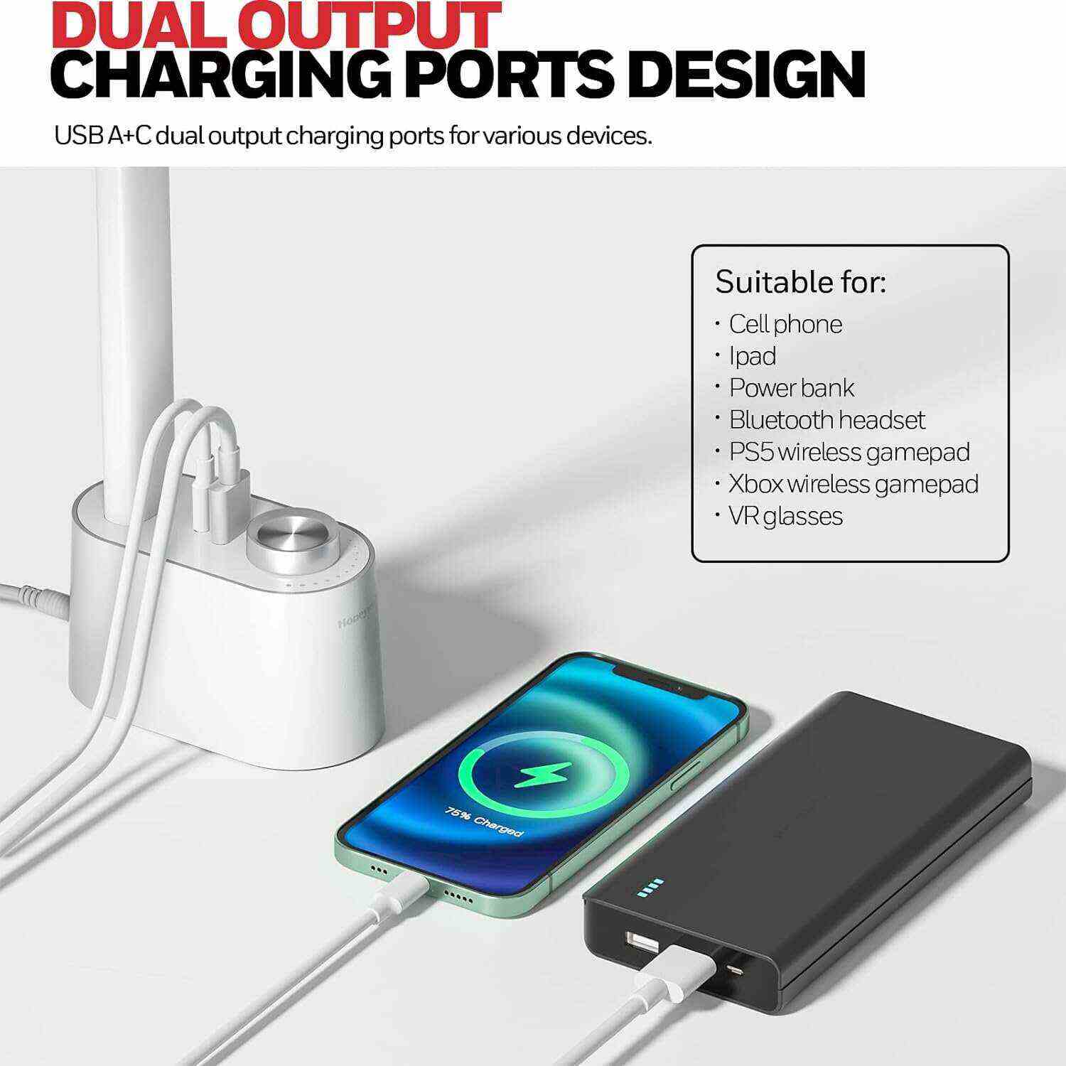 Honeywell Desk Lamp Home Office - LED Lighting with Charging Station A+C USB Port for Small Spaces Bedroom Reading Crafts HWT-H01 Black