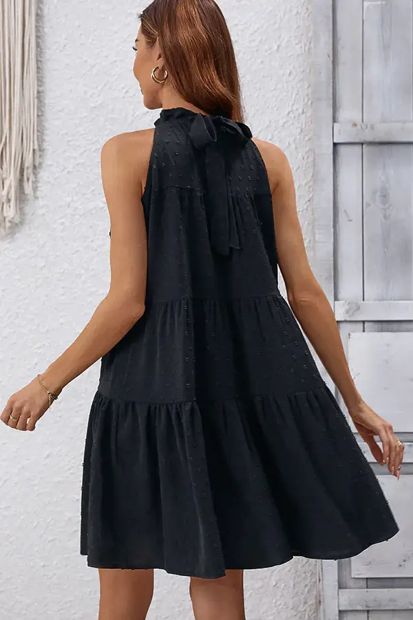 Fashion Solid Black Frill Ruffle Dress