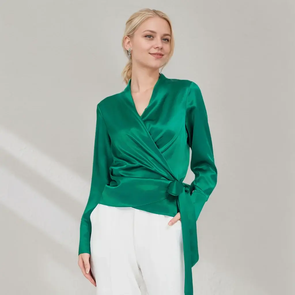 Women's Waist Strap Silk Blouse
