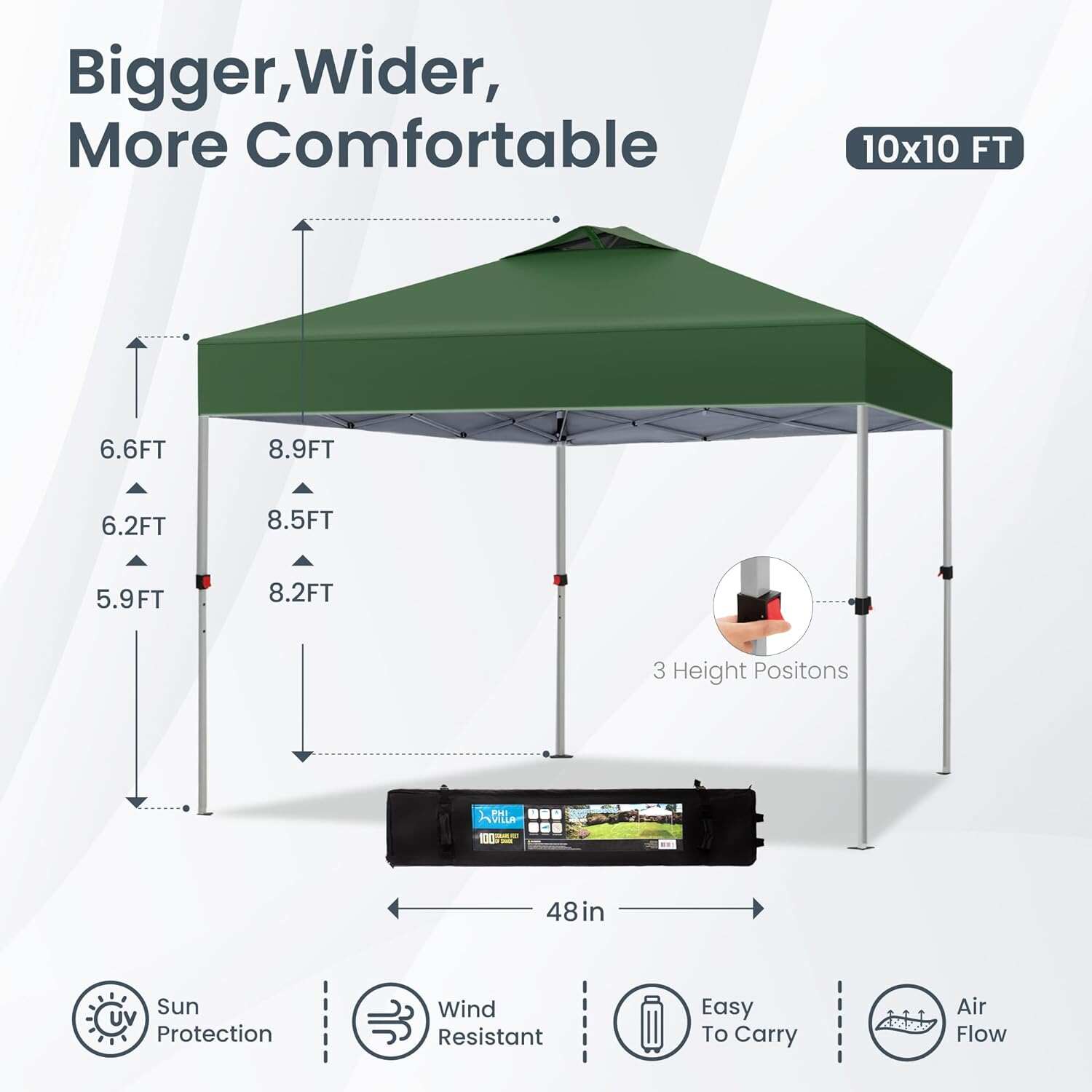 PHI VILLA Outdoor Pop up Canopy 10'x10' Tent Camping Sun Shelter-Series Party Tent, 100 Sq. Ft of Shade (Blue)