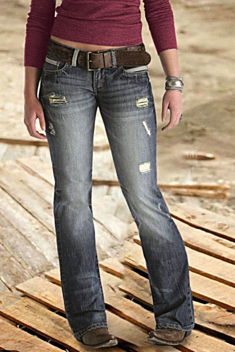 Ripped Low Waist Flare Jeans Without Belt