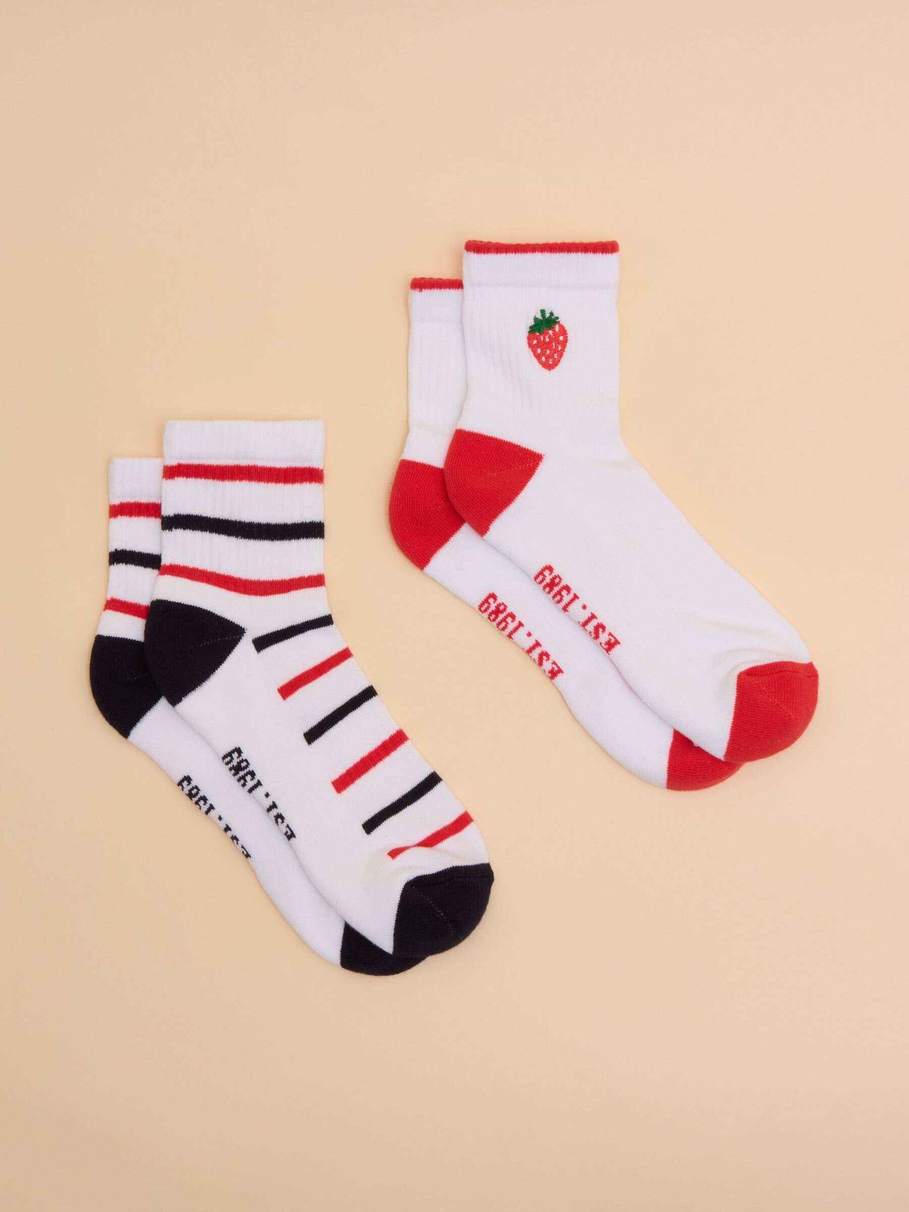Women's Volley Cream & Red Strawberry Print Pack of Two Tennis Socks