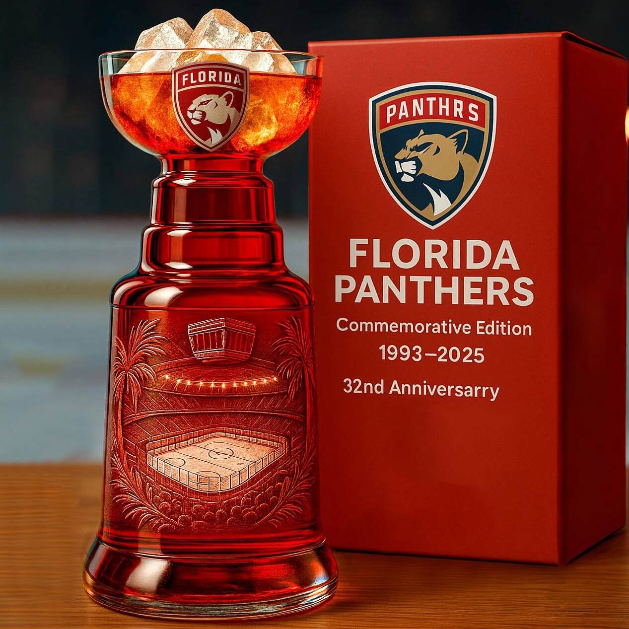 Florida Panthers 32nd Anniversary Commemorative Glass