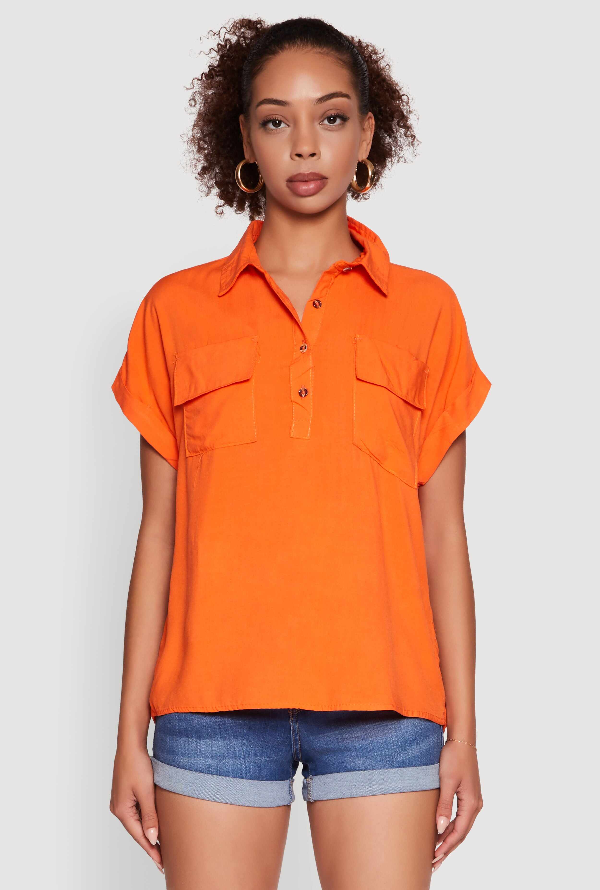 Button Front Dolman Sleeve Shirt