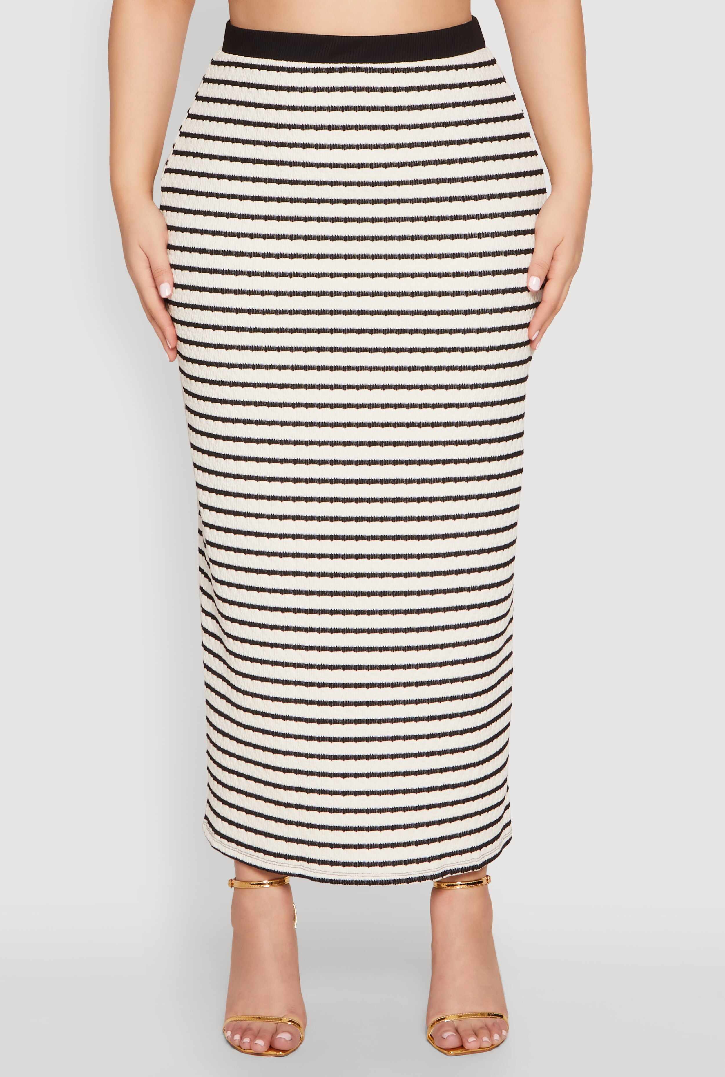 Plus Size Textured Knit Striped Maxi Skirt