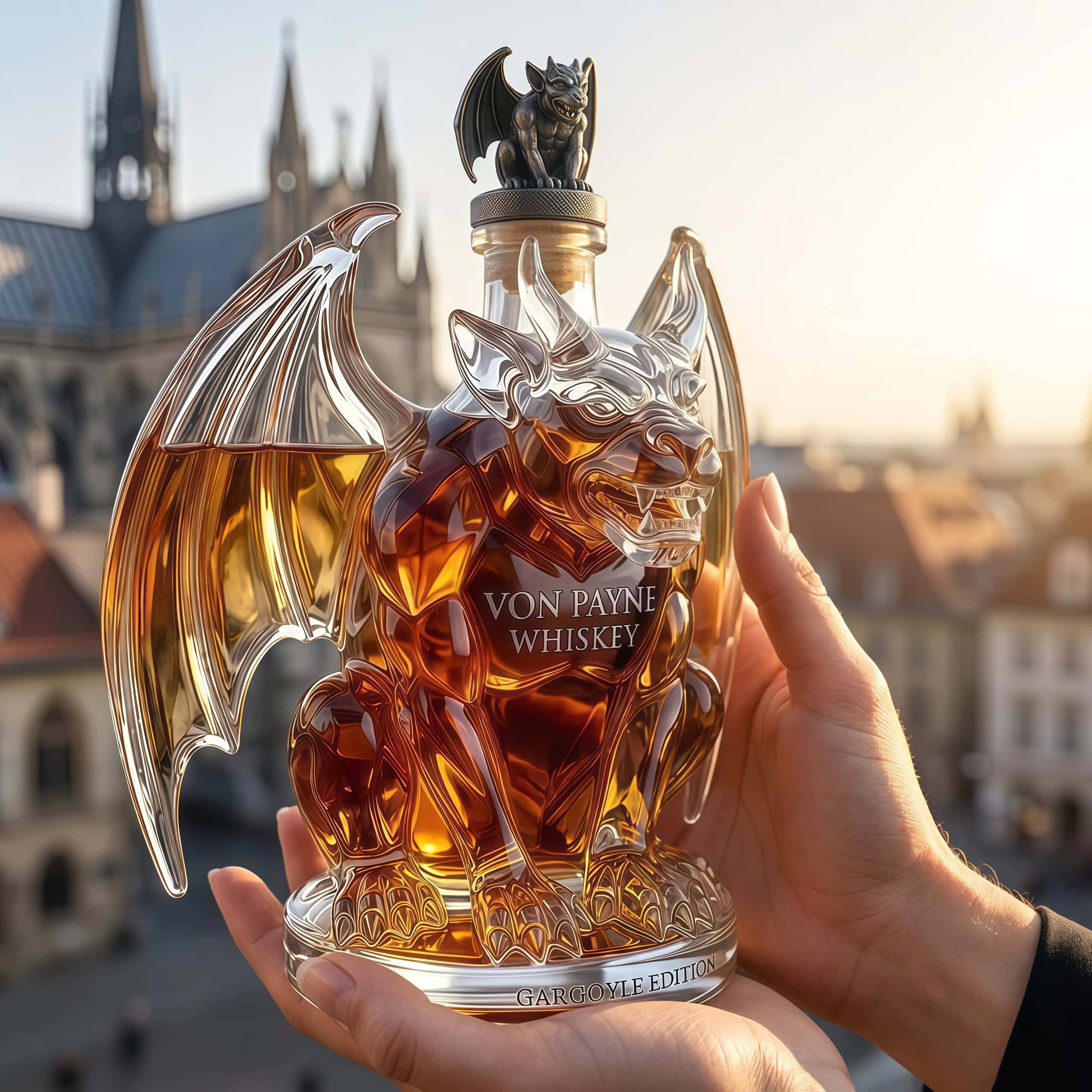 Von Payne Black 3D Sculpted Gargoyle Whiskey Bottle