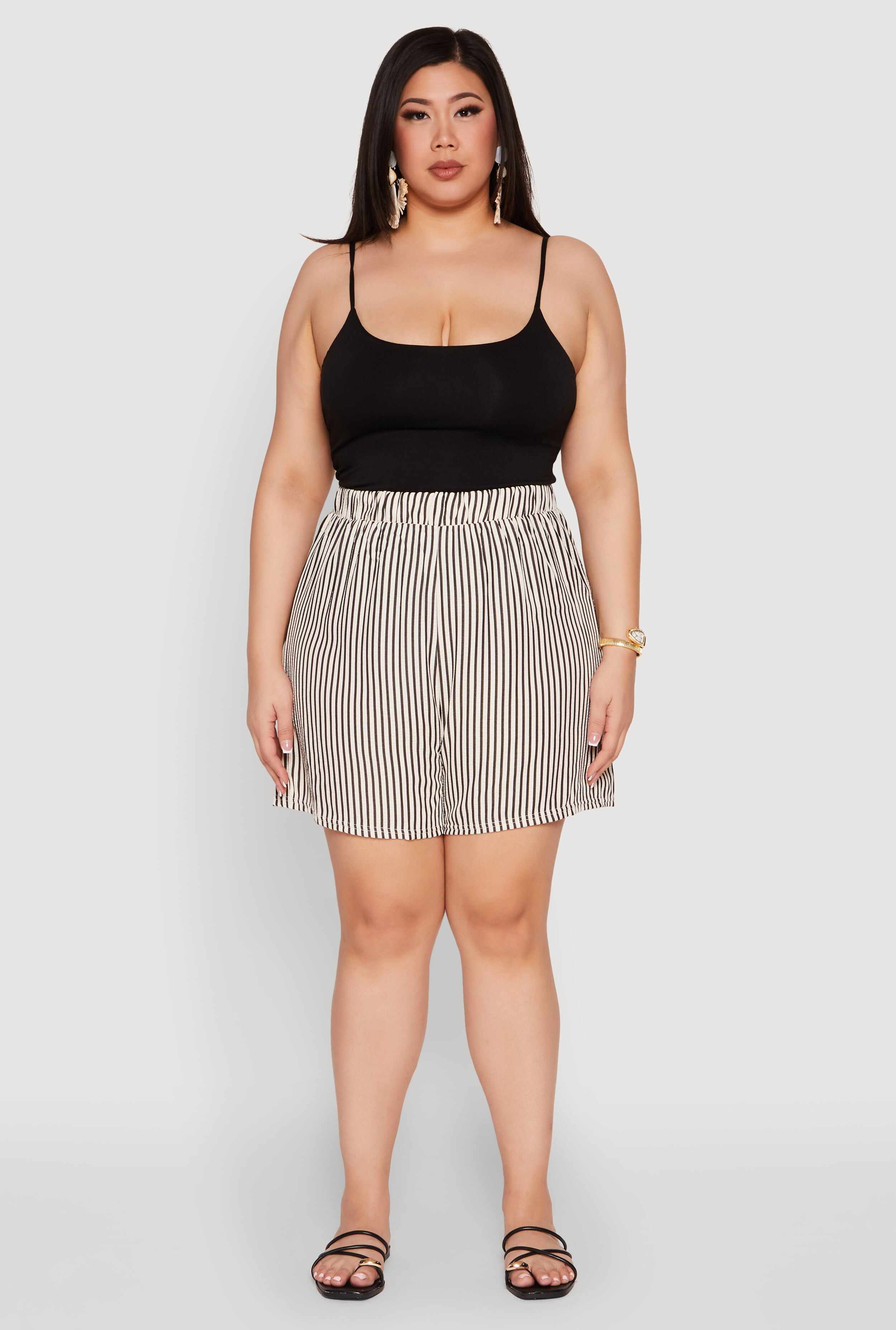 Plus Size High Waisted Striped Shorts