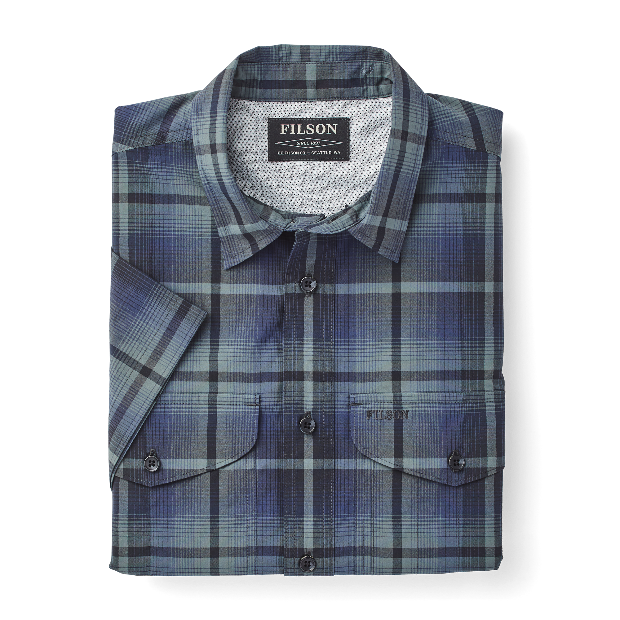 Twin Lakes Short Sleeve Sport Shirt - Navy/grey Plaid
