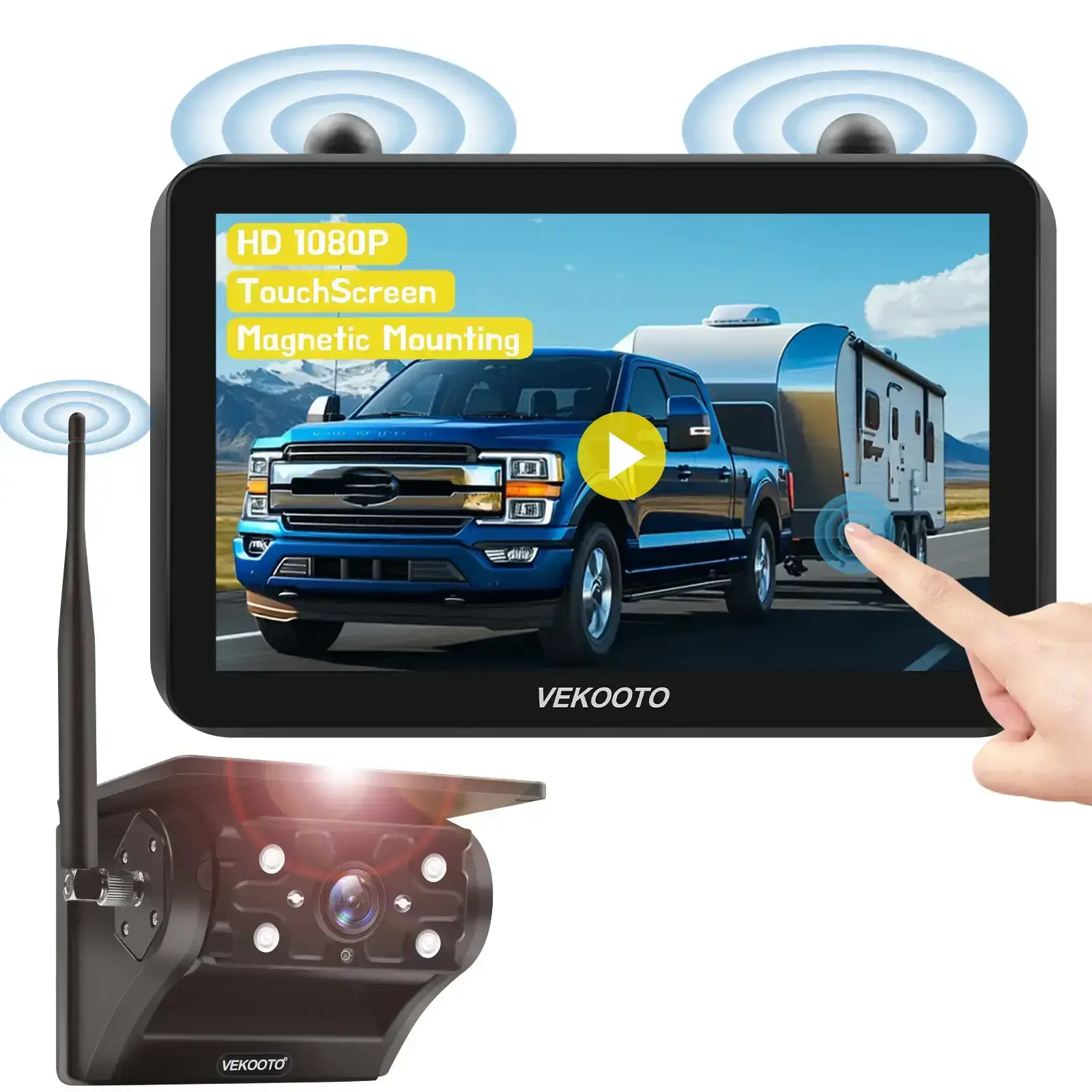 Magnetic Solar Wireless Backup Camera 7'' IPS Touchscreen Monitor HD1080P No Wiring Rechargeable Camera for RV Trailer Camper Car Blind Spot Truck Automotive Backup Camera for Truck IP69 Waterproof IR Night Vision SummerVibes farmer