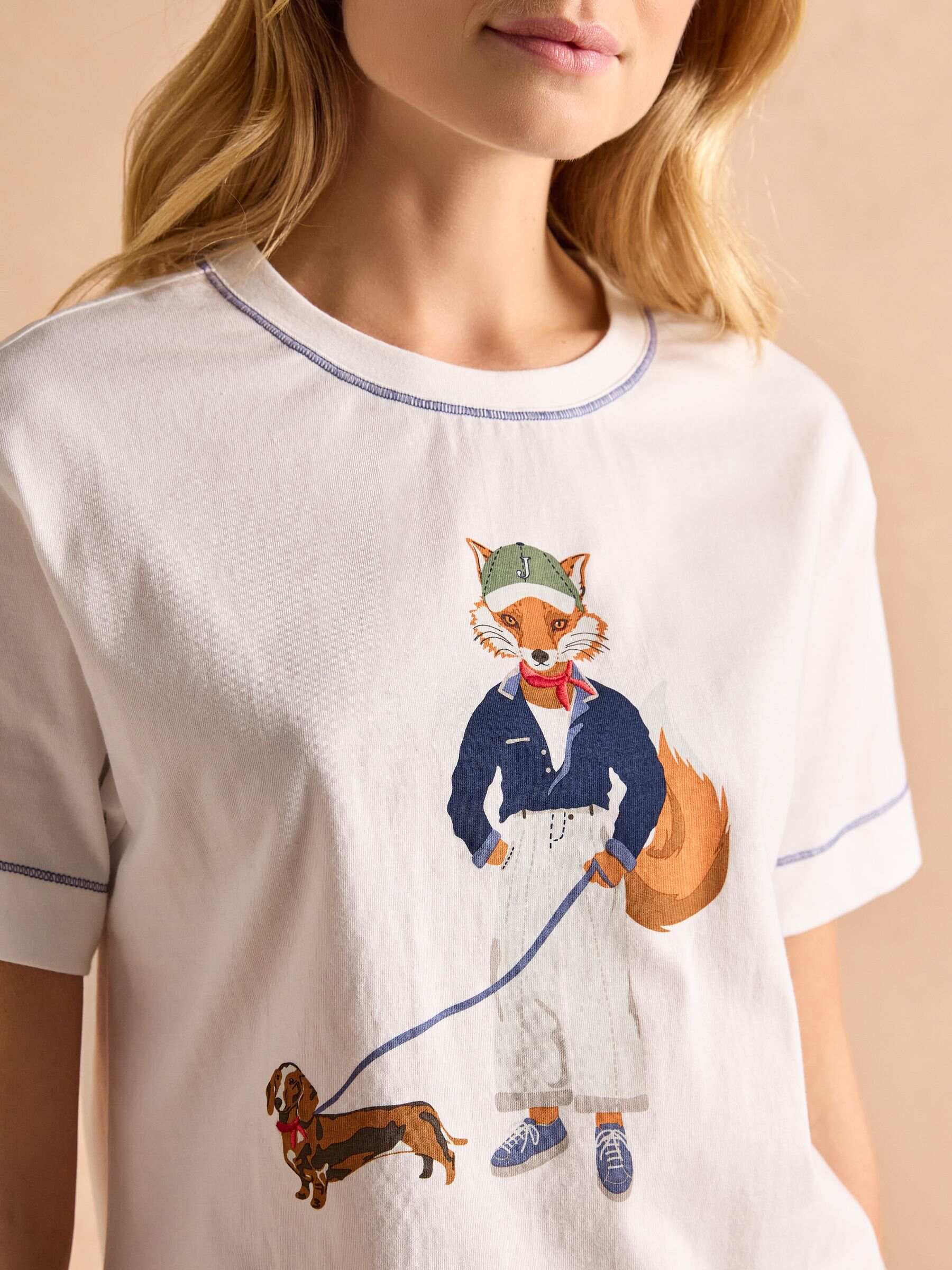 White Jonty Fox Graphic Cotton Short Sleeve T-Shirt
