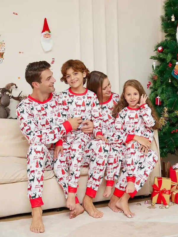 Printed Reindeer Pjs Christmas Matching Family Pajamas Sets