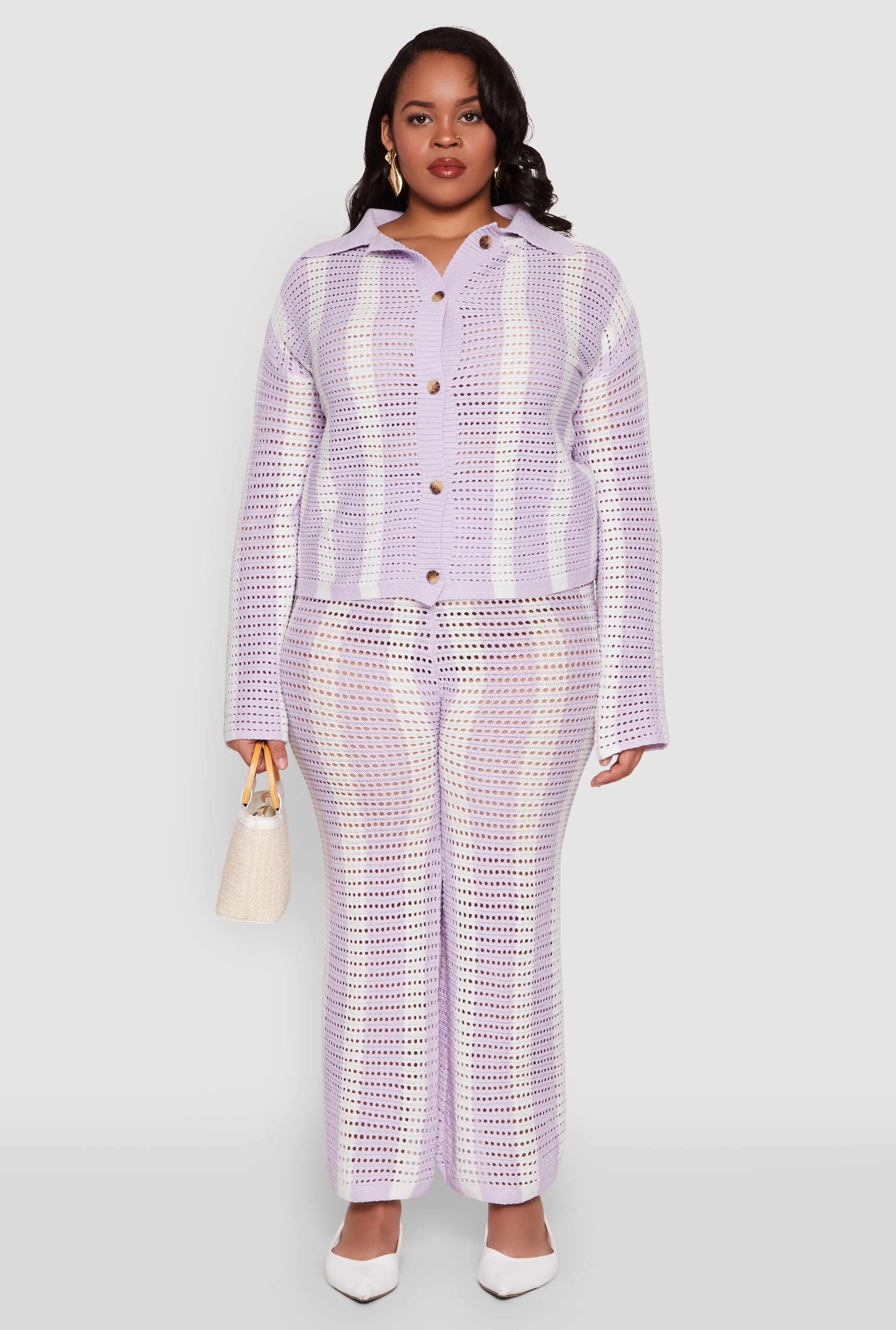 Plus Size Daisy Striped Crochet Pants