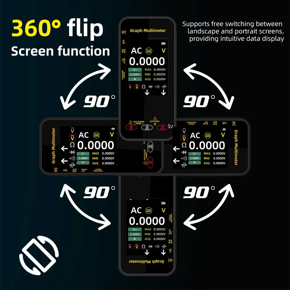 Intelligent Digital Multimeter, Voltage Waveform Recording, Temperature Testing, Current,  Screen Can  Rotated For Display