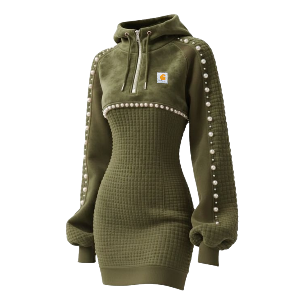 Women's Hooded Pearl Detail Sweatshirt Dress