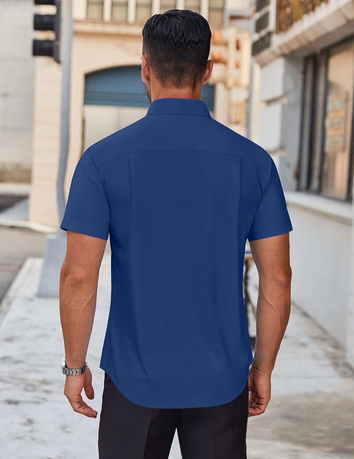 Mens Short Sleeve Dress Shirts Wrinkle Free Casual Button Down Shirts Summer Untucked Dress Shirt