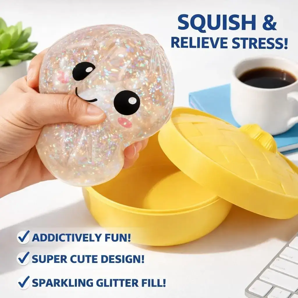 Super Soft Rainbow Dumpling Fidget  Giant Glitter Stress Ball for Anxiety Relief & Decompression | Cute Office Desk Toy & Coworker Gift (1PCS Clear White)