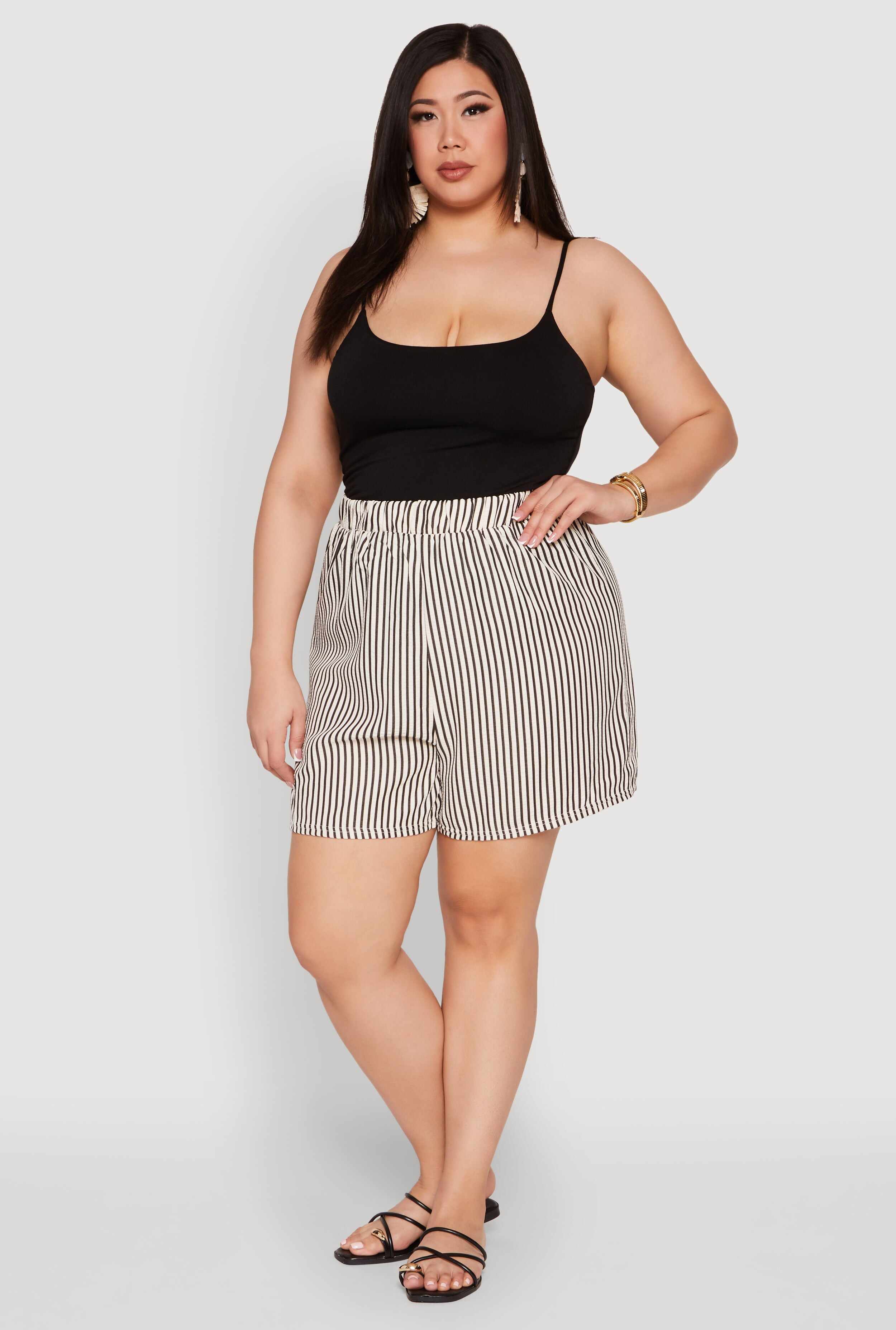 Plus Size High Waisted Striped Shorts