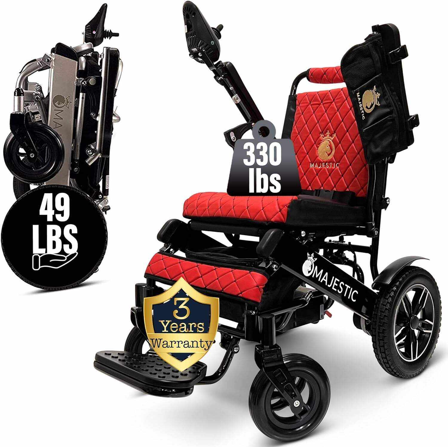 MALISA Electric Wheelchair for Adults, Portable All Terrain Lightweight Wheelchairs, Foldable Motorized Power Wheel Chair, Leather Seat (17.5