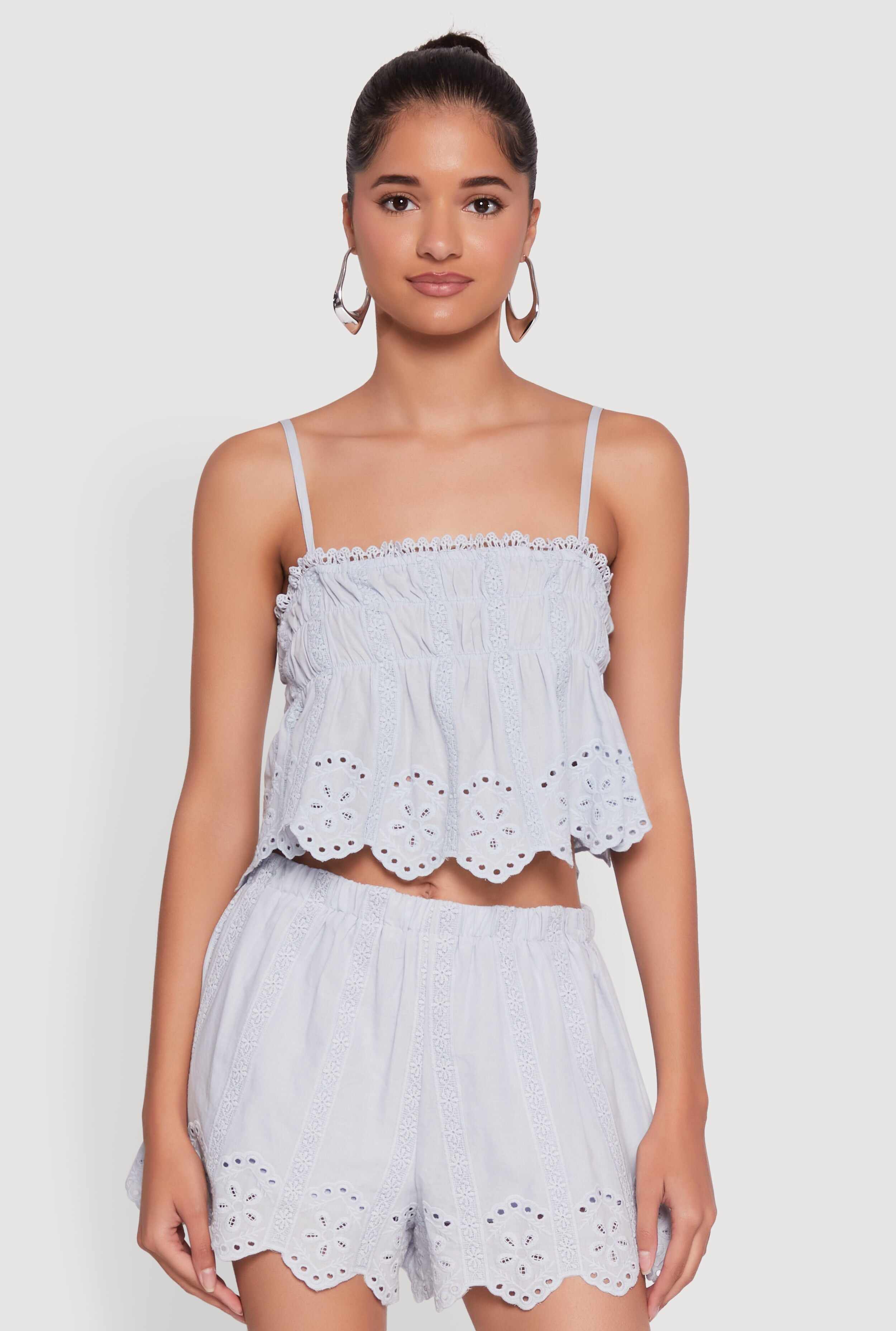 Haute Monde Eyelet Scallop Trim Cropped Cami