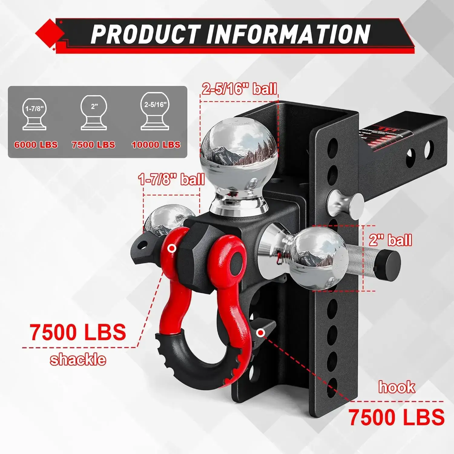 Trailer Hitch Tri-Ball Mount with Locks & Pin