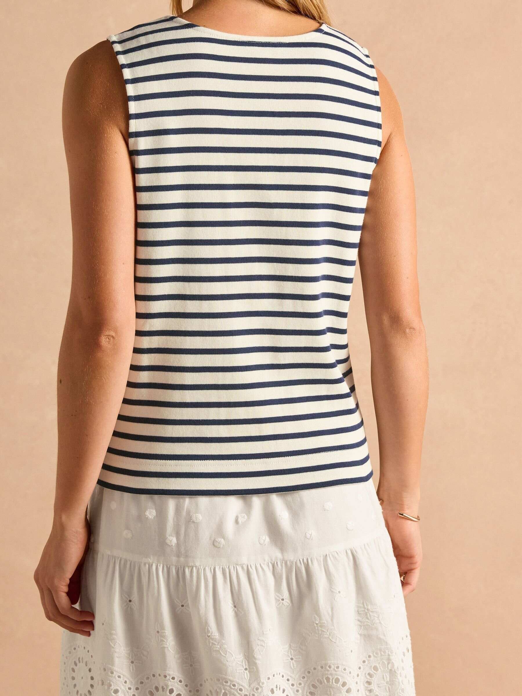 Premium Ribbed Cream & Navy Jersey Cotton Waistcoat