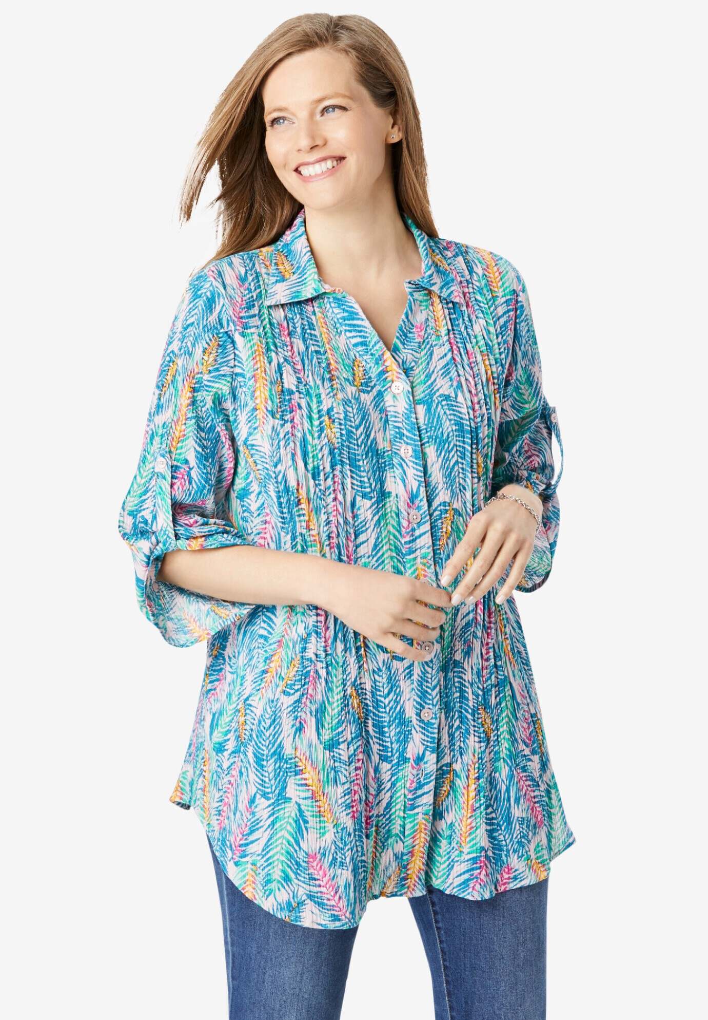 Pintucked Button Down Gauze Shirt