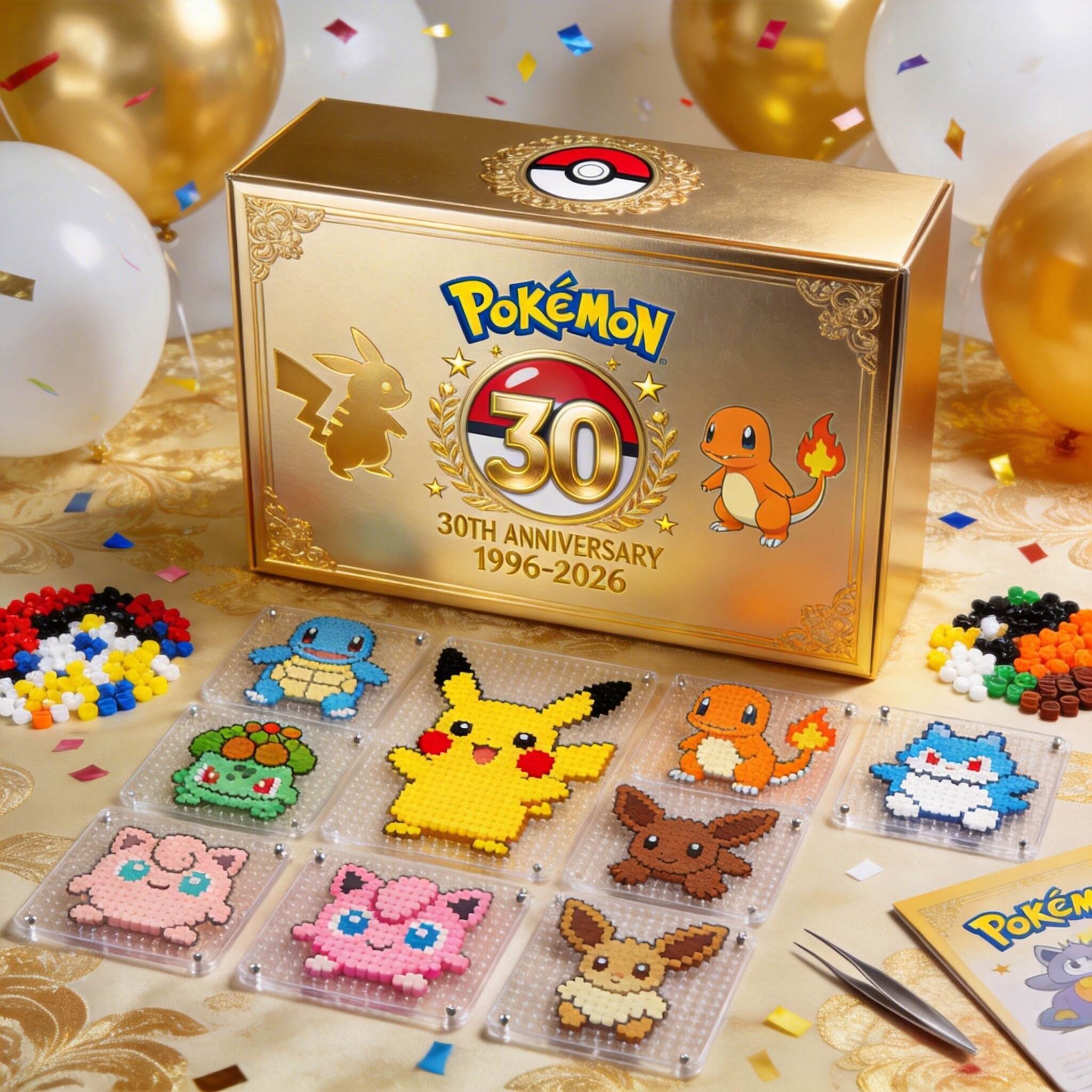 ✨Pokémon 30th Anniversary Perler Bead Kit, DIY Pixel Art Craft Set