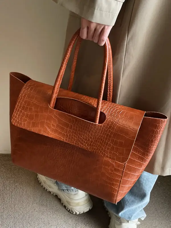 Croc-Embossed Leather Tote Bag