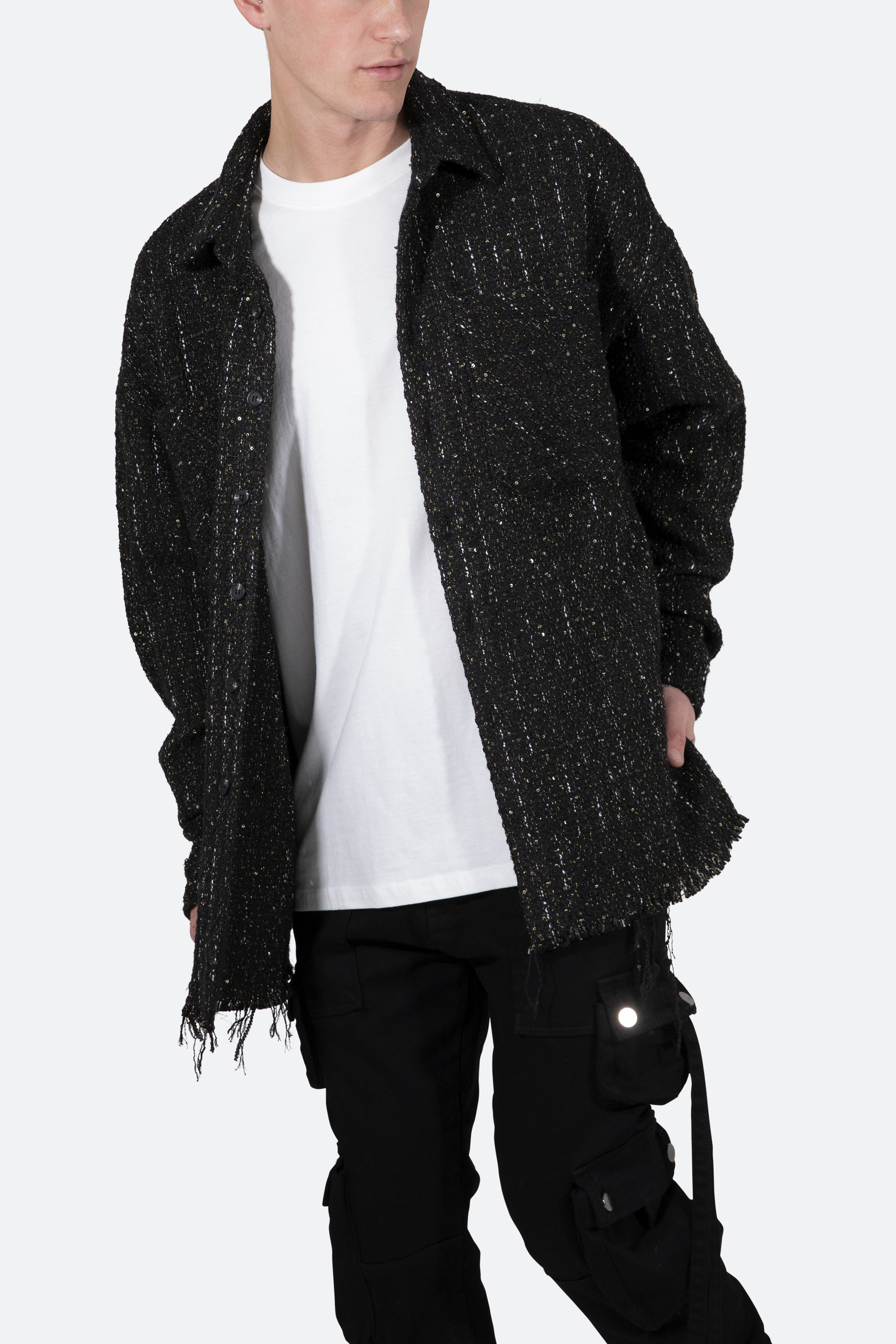 Loose Woven Flannel Shirt - Black