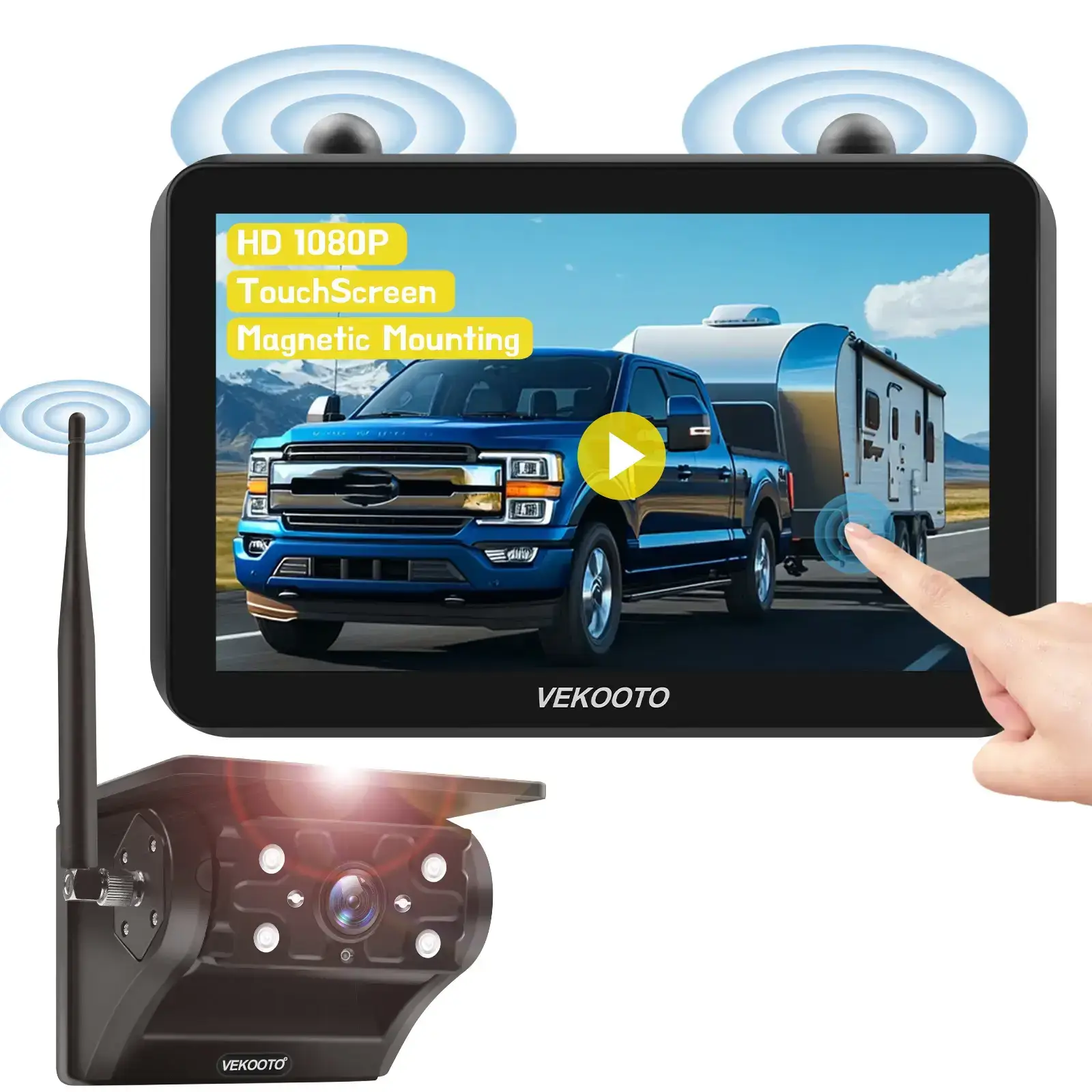 Magnetic Solar Wireless Backup Camera 7'' IPS Touchscreen Monitor HD1080P No Wiring Rechargeable Camera for RV Trailer Camper Car Blind Spot Truck Automotive Backup Camera for Truck IP69 Waterproof IR Night Vision SummerVibes farmer
