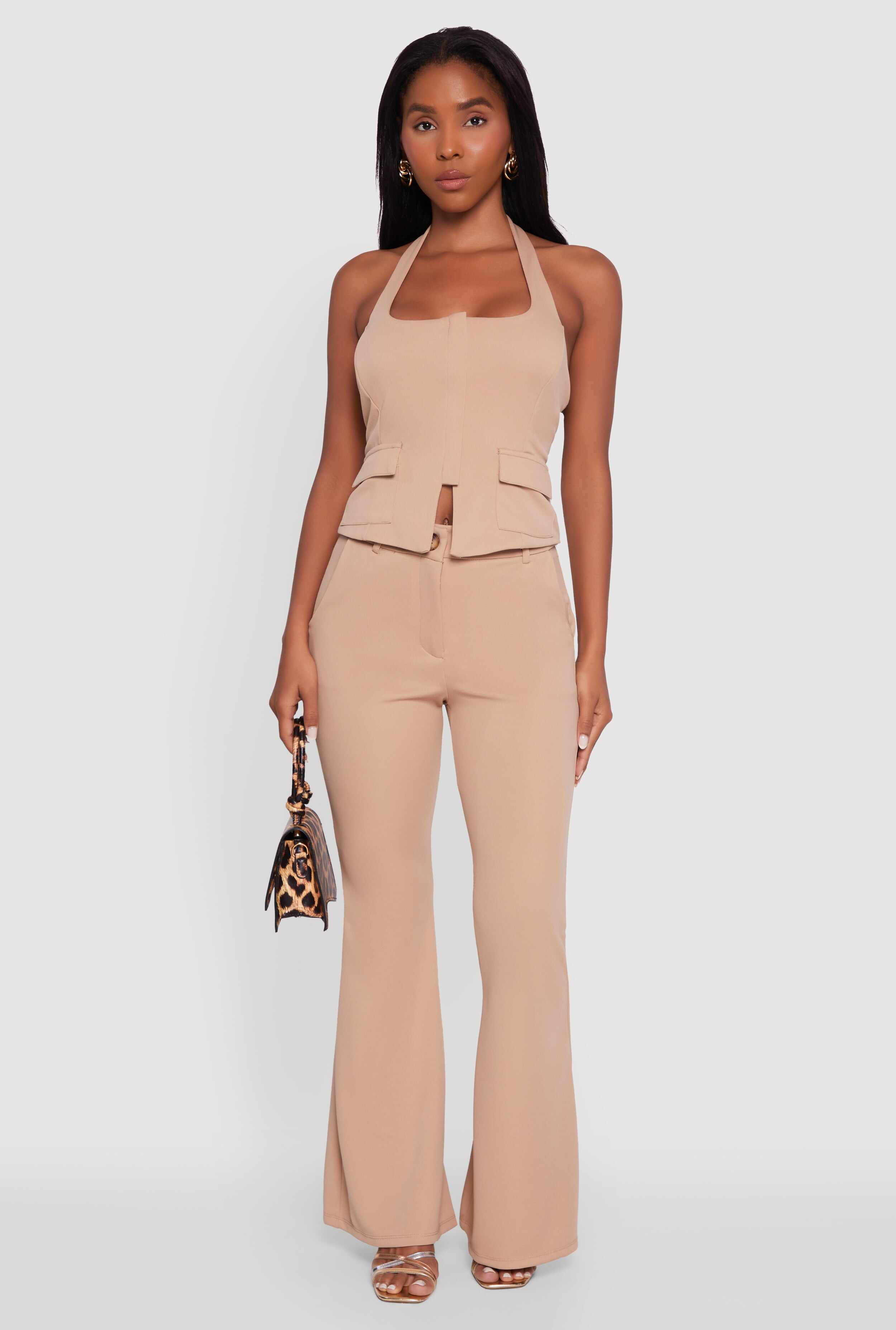 Zip Front Halter Blazer Vest