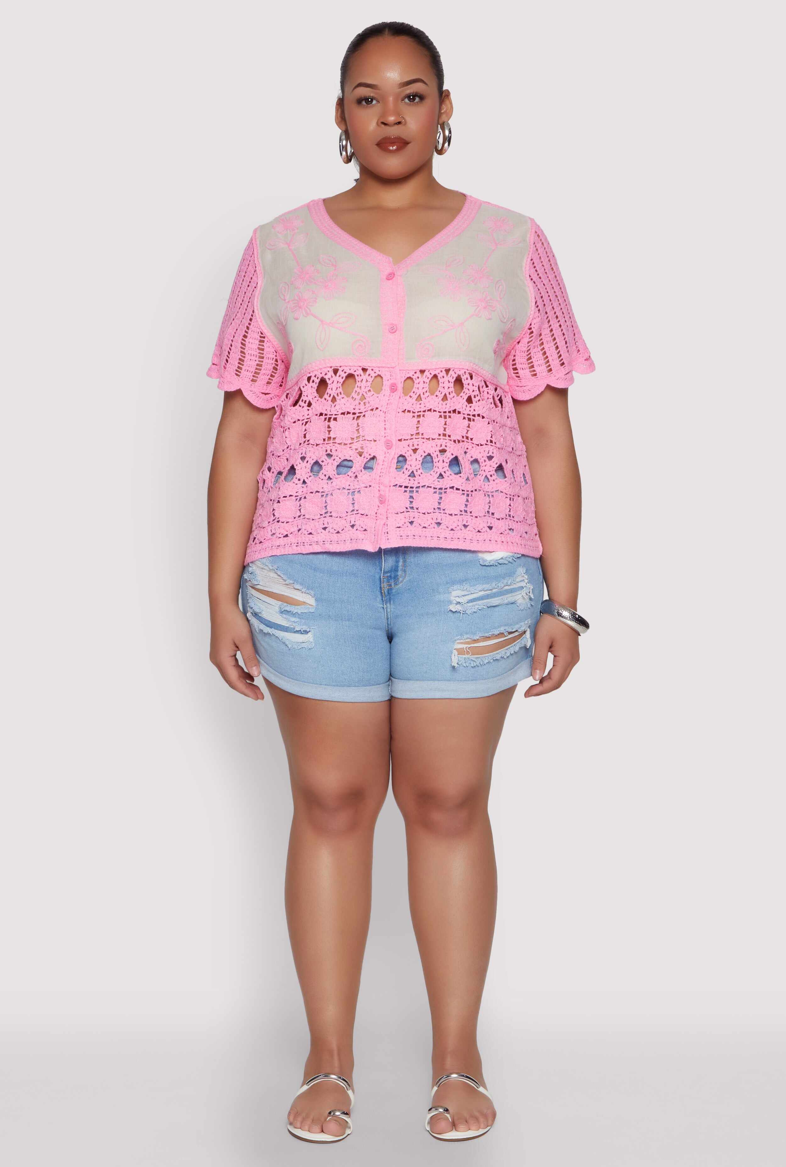 Plus Size Scalloped Crochet Top