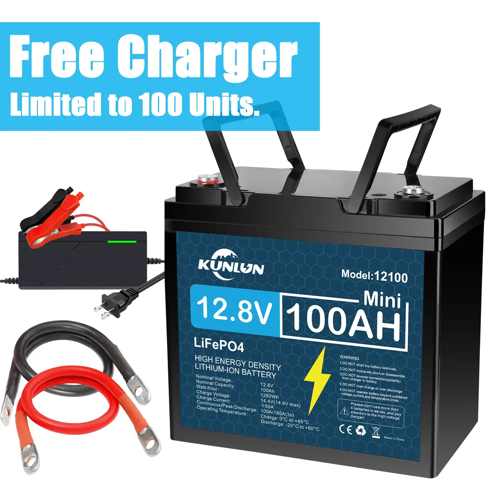 12V 100Ah/120Ah LiFePO4 Battery with Charger, Built-in Smart BMS, 5000+ Cycles Maintenance-Free