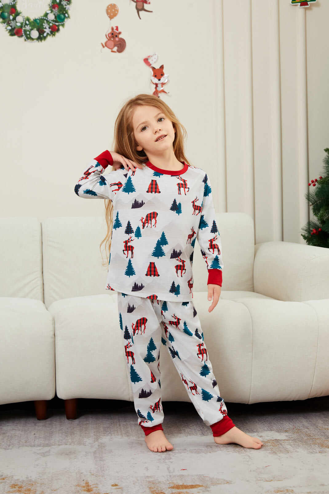 Christmas White Printed Family Matching Christmas Pajamas Sets