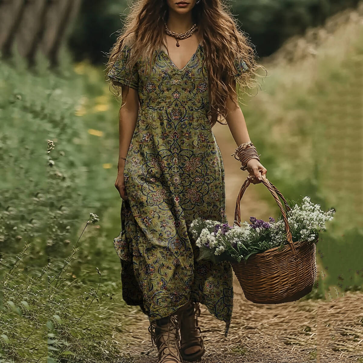 Women's Bohemian Ethnic Totem Linen Dress