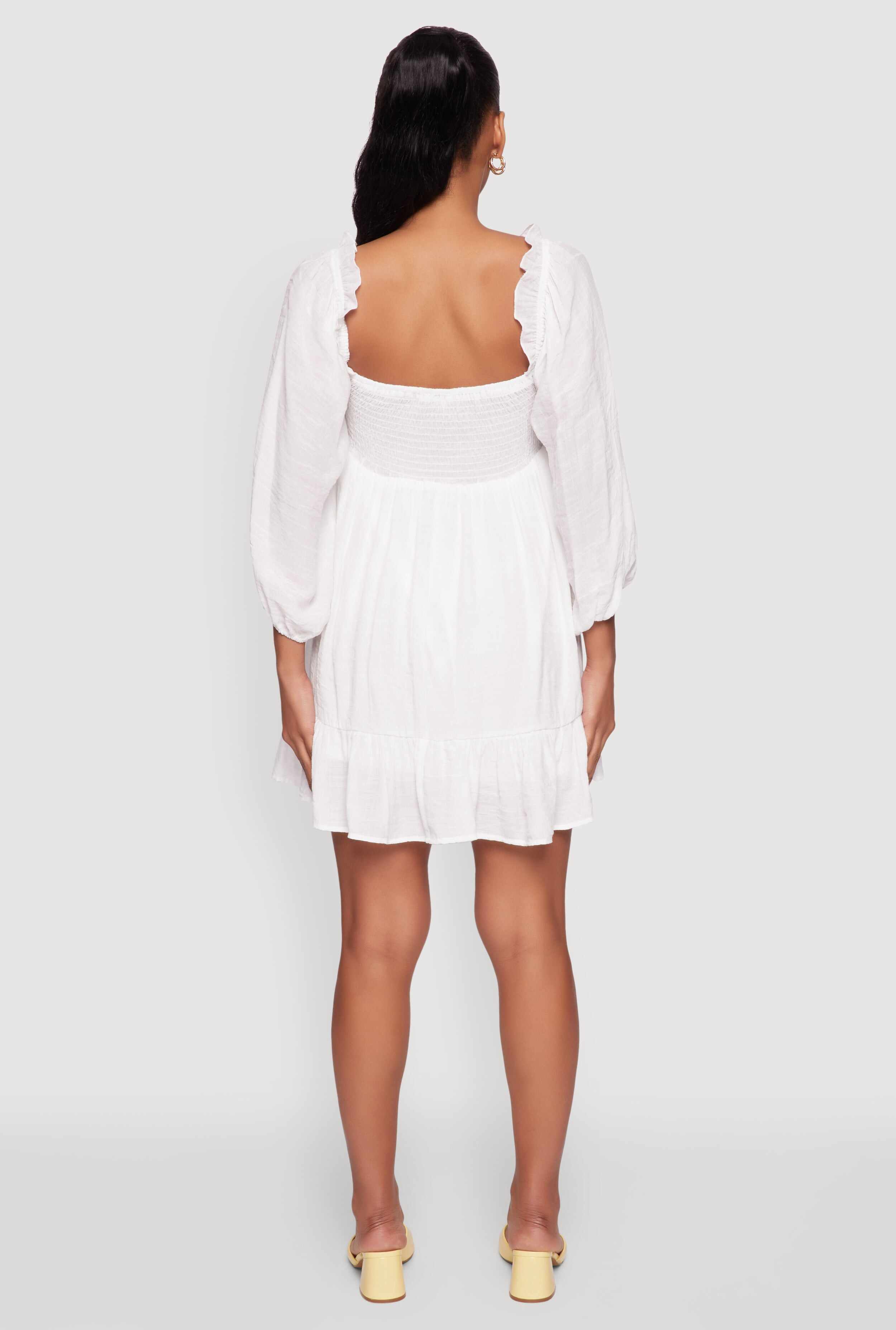 Chic Bubble Sleeve Smocked Back Peasant Dress
