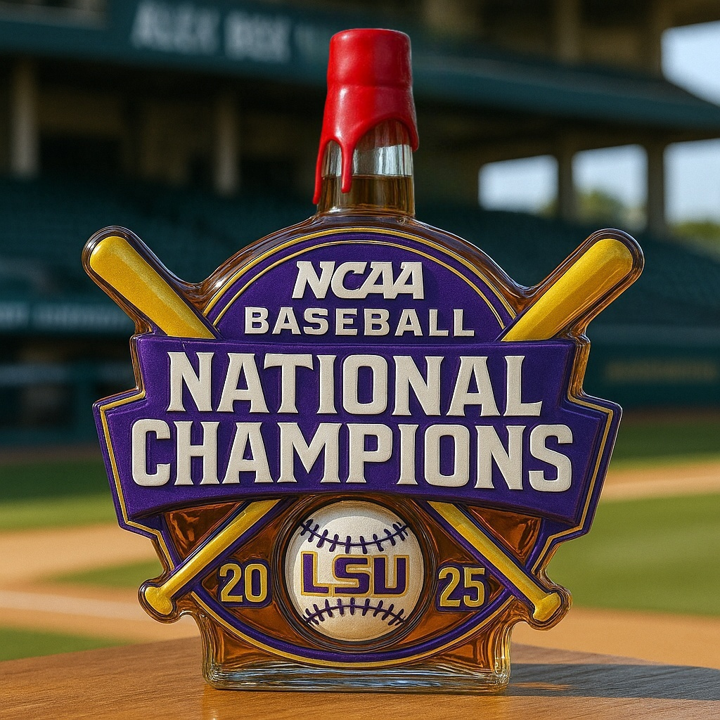LSU Tigers 2025 NCAA Baseball National Champions Whiskey Bottle