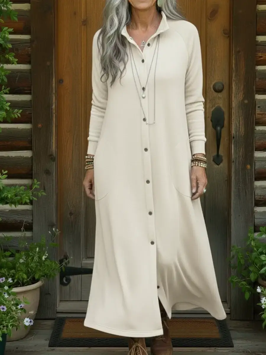 🔥Summer Arrivals🌟Casual And Cozy Button-up Sweatshirt Dress