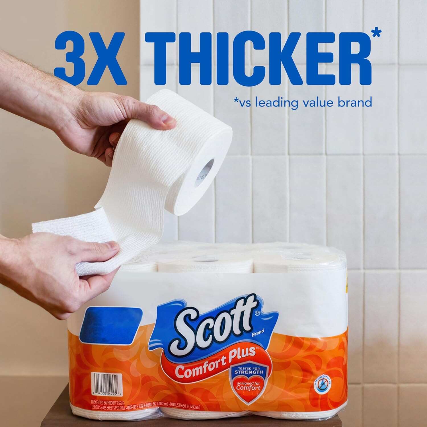 Scott ComfortPlus Toilet Paper, 12 Double Rolls, 231 Sheets per Roll, Septic-Safe, 1-Ply Toilet Tissue