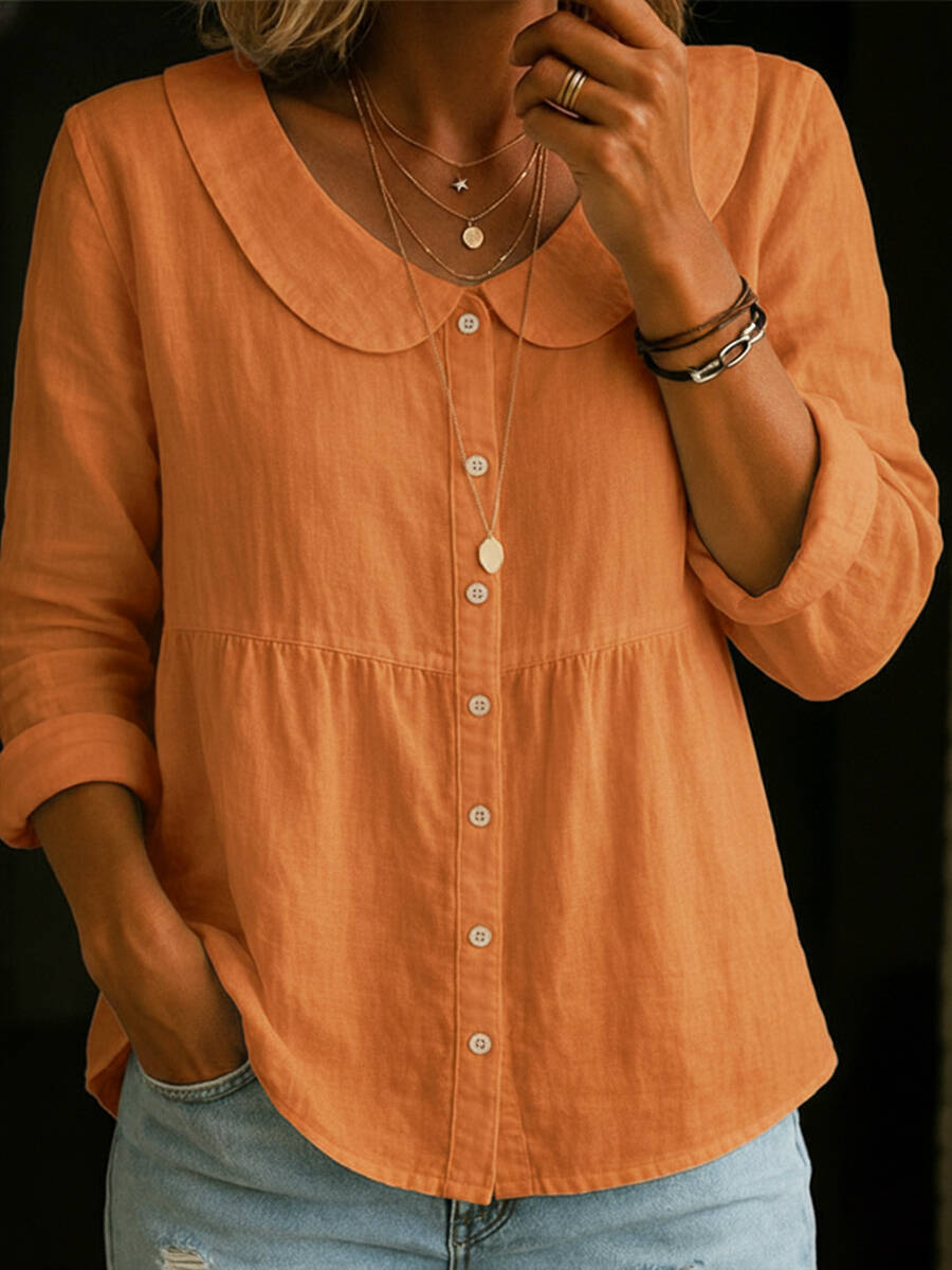 🔥Summer Arrivals🌟Peter Pan Collar Linen And Cotton Shirt