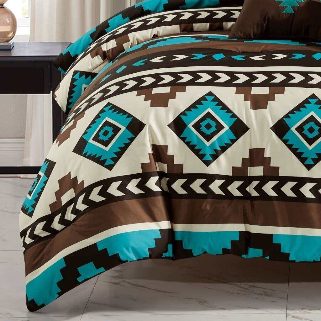Southwest Navajo Turquoise Aztec Comforter - 6 Piece Set