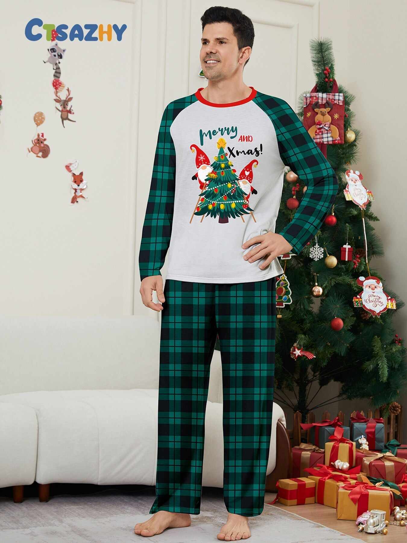 Christmas Parent-Child Santa Plaid Print Pajama Set
