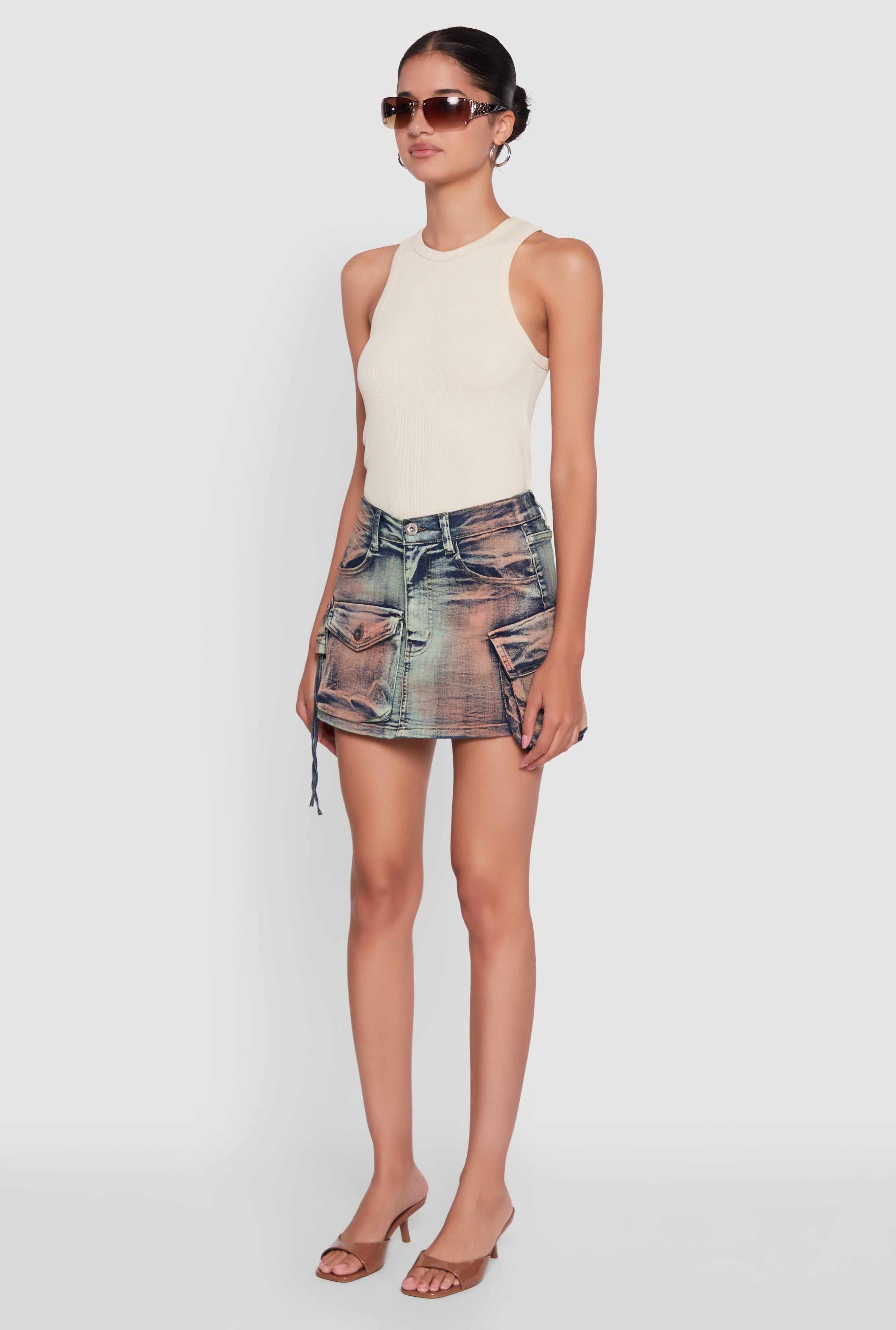 Trendy Acid Wash High Waisted Denim Mini Skirt